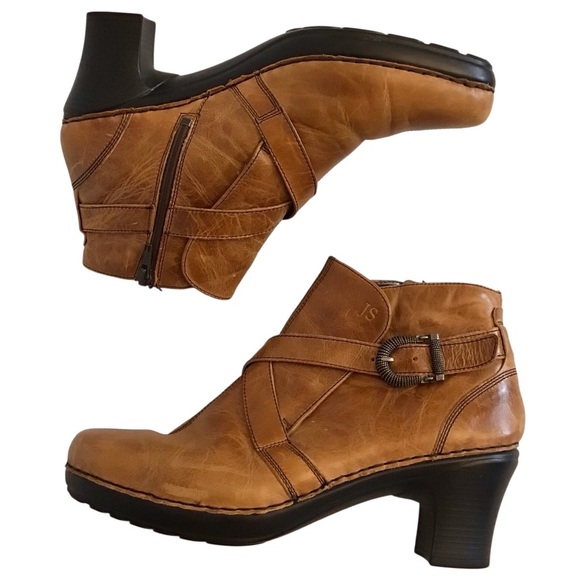 Josef Seibel 10-10.5 (41) Leather Ankle Boots Women’s Camel Color Chunky Heels - Picture 2 of 15